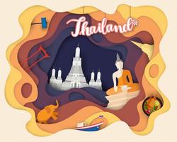 Design de corte de papel de viagens turísticas na Tailândia vetor