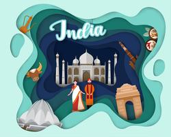 Design de corte de papel da Índia de viagens turísticas vetor