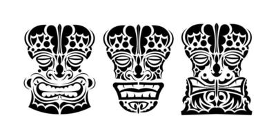 conjunto de máscaras no estilo de ornamento. padrões tribais polinésios, maoris ou havaianos. bom para tatuagens e t-shirts. ilustração vetorial. isolado. vetor