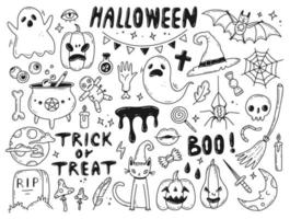 grande conjunto de doodle de halloween. ilustração vetorial com elementos isolados. vetor