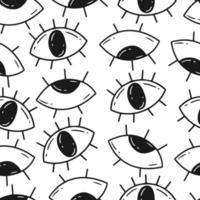 padrão sem emenda com olhos em estilo doodle. ilustração vetorial de fundo preto e branco. vetor