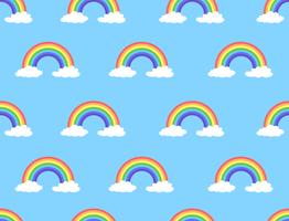 Ilustração em vetor de arco-íris e nuvem padrão sem emenda sobre fundo azul