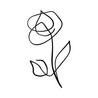 Mão de linha contínua desenho caligráfico vector flor rosa conceito logotipo beleza. Elemento de design floral escandinavo Primavera no estilo minimalista. Preto e branco