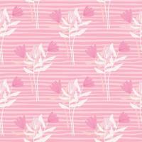 padrão de doodle perfeito com silhuetas de flores cor de rosa e galhos brancos. fundo despojado. design criativo nas cores rosa e brancas. vetor