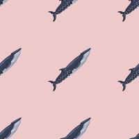 sem costura padrão baleia sei no fundo rosa. modelo de personagem de desenho animado do oceano para tecido. vetor