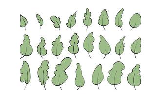 grande conjunto de folhas verdes desenhadas à mão no estilo doodle. elementos para o design de cartões postais, livros, menus ou publicidade. isolado no fundo branco. ilustração vetorial. vetor