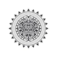 tatuagem de estilo havaiano polinésio em forma de máscara redonda. padrão redondo tribal da tribo maia. isolado. vetor