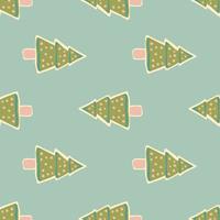 sem costura padrão com formas de biscoito de árvore de Natal doodle. impressão deliciosa floresta verde sobre fundo azul. vetor