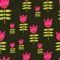 padrão de arte popular moderna. Flor rosa. estilo nórdico. papel de parede floral da natureza. vetor