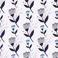 padrão botânico isolado com flores cinza e azuis. formas florais populares sobre fundo claro. vetor