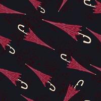 padrão sem emenda de ornamento escuro aleatório simples com formas sazonais de guarda-chuva rosa. fundo preto. vetor