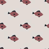 padrão sem emenda de silhuetas de peixes rosa escuro. doodle simples pano de fundo do mar com fundo cinza claro. vetor