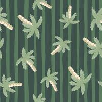 padrão sem emenda de natureza tropical com elementos aleatórios de palmeiras. fundo listrado verde. formas de rabiscos. vetor