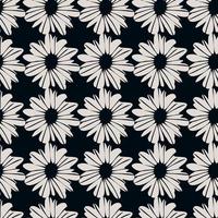 design de flores monocromáticas com flores brancas e padrão sem emenda de fundo preto. design simples. vetor