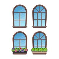 conjunto de janelas semicirculares em estilo simples. isolado. ilustração vetorial. vetor