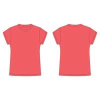 modelo de t-shirt em branco na cor vermelha, isolado no fundo branco. frente e verso. camiseta de desenho técnico. vetor