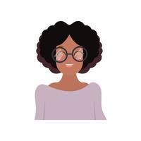 garota afro-americana com óculos. uma linda garota de pele escura com cabelo preto encaracolado. estilo de desenho animado. ilustração vetorial. isolado no fundo branco. vetor