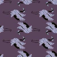 doodle padrão de fauna perfeita com ornamento de pássaro guindaste chinês simples. fundo pálido roxo. vetor