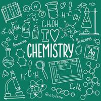 conjunto de ícones de símbolos de química. design de doodle de assunto de ciência. conceito de educação e estudo. de volta ao fundo esboçado da escola para notebook, não bloco, caderno.