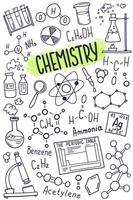 conjunto de ícones de símbolos de química. design de doodle de assunto de ciência. conceito de educação e estudo. de volta ao fundo esboçado da escola para notebook, não bloco, caderno. vetor