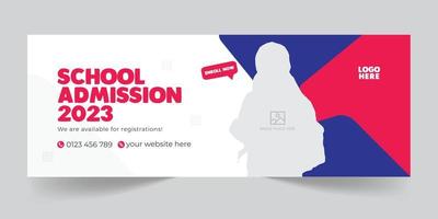 design de capa de cronograma de mídia social de admissão escolar, capa de mídia social educacional ou modelo de design de banner promocional da web vetor