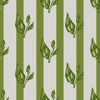 padrão sem emenda botânico abstrato com galhos de folha com contornos. fundo cinza e verde listrado. vetor