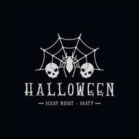 teias de aranha e crânio halloween logotipo ilustração vetorial vintage modelo de ícone design vetor