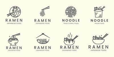 conjunto de arte de linha minimalista japonesa macarrão ramen design de vetor de modelo de ícone de logotipo