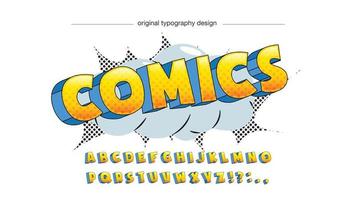 fonte de quadrinhos de desenho animado pontilhado 3d amarelo e azul
