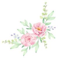 arranjo de buquê de flores de peônia rosa aquarela vetor