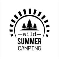 ilustração do logotipo de camping e aventura na natureza e montanhas vetor