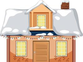 casa coberta de neve com corda de luz de natal vetor