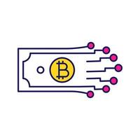 ícone de cor de dinheiro digital. bitcoin. criptomoeda. e-pagamento. dinheiro de papel com caminho de chipset. moeda criptográfica. dinheiro eletrônico. ilustração vetorial isolada vetor