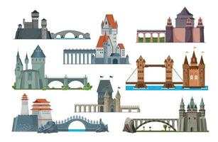 conjunto de ícones do castelo de pontes vetor