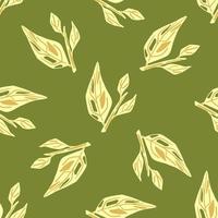 padrão natural sem costura com ornamento de folhas amarelas doodle simples sobre fundo verde. vetor