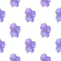 padrão de doodle sem costura isolado com silhuetas de flor azul de contorno. fundo branco. cenário de flor. vetor