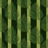 vintage padrão sem emenda botânico com ornamento de folha de samambaia desenhada mão verde. fundo listrado preto. vetor