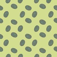 padrão sem emenda simples em estilo geométrico com pequenas silhuetas de melancia azul. fundo verde. vetor