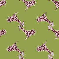padrão sem emenda de girafa colorido roxo e cinza no estilo doodle. fundo verde. design criativo. vetor