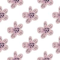 bonito padrão botânico sem costura com ornamento de botões rosa de flores simples. impressão isolada com fundo branco. vetor