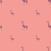 padrão minimalista sem costura com formas de girafa desenhadas à mão roxa. fundo rosa brilhante. vetor