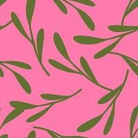 abstrato sem costura padrão decorativo com silhuetas de ramos de folha verde. fundo rosa. vetor