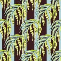 abstrato orgânico sem costura padrão com elementos criativos de folha de palmeira. fundo listrado de azul e marrom. vetor