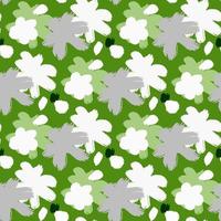padrão botânico sem costura com impressão de botões de flores coloridas brancas e azuis. fundo verde brilhante. vetor