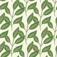 padrão sem emenda isolado com doodle primavera folha ramos ornamento verde. fundo branco. impressão de decoração. vetor