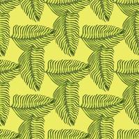 padrão sem emenda de botânica de estilo geométrico de samambaia verde. fundo amarelo pastel. ornamento natural do Havaí. vetor