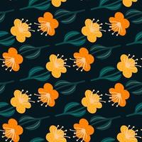 padrão botânico sem costura recados com silhuetas de flor laranja. fundo preto. design simples. vetor