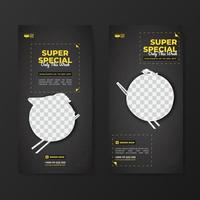 modelo de banner de promoção de menu de comida super especial e efeito de texto vetor