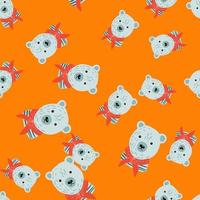 padrão sem emenda aleatório com silhuetas de personagem de urso marinheiro doodle. fundo laranja brilhante. vetor