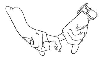 duas mãos alcançando uma ilustração vetorial de linha vetor